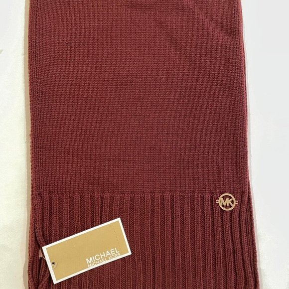 Michael MICHAEL KORS Corovan, wine, Classic Logo Rib Knit Scarf 68" L x 11" W - Picture 1 of 6